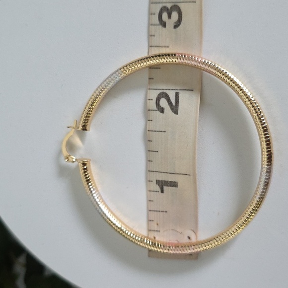 Gold Filled Tricolor Accent Hoop Earrings - Picture 3 of 6